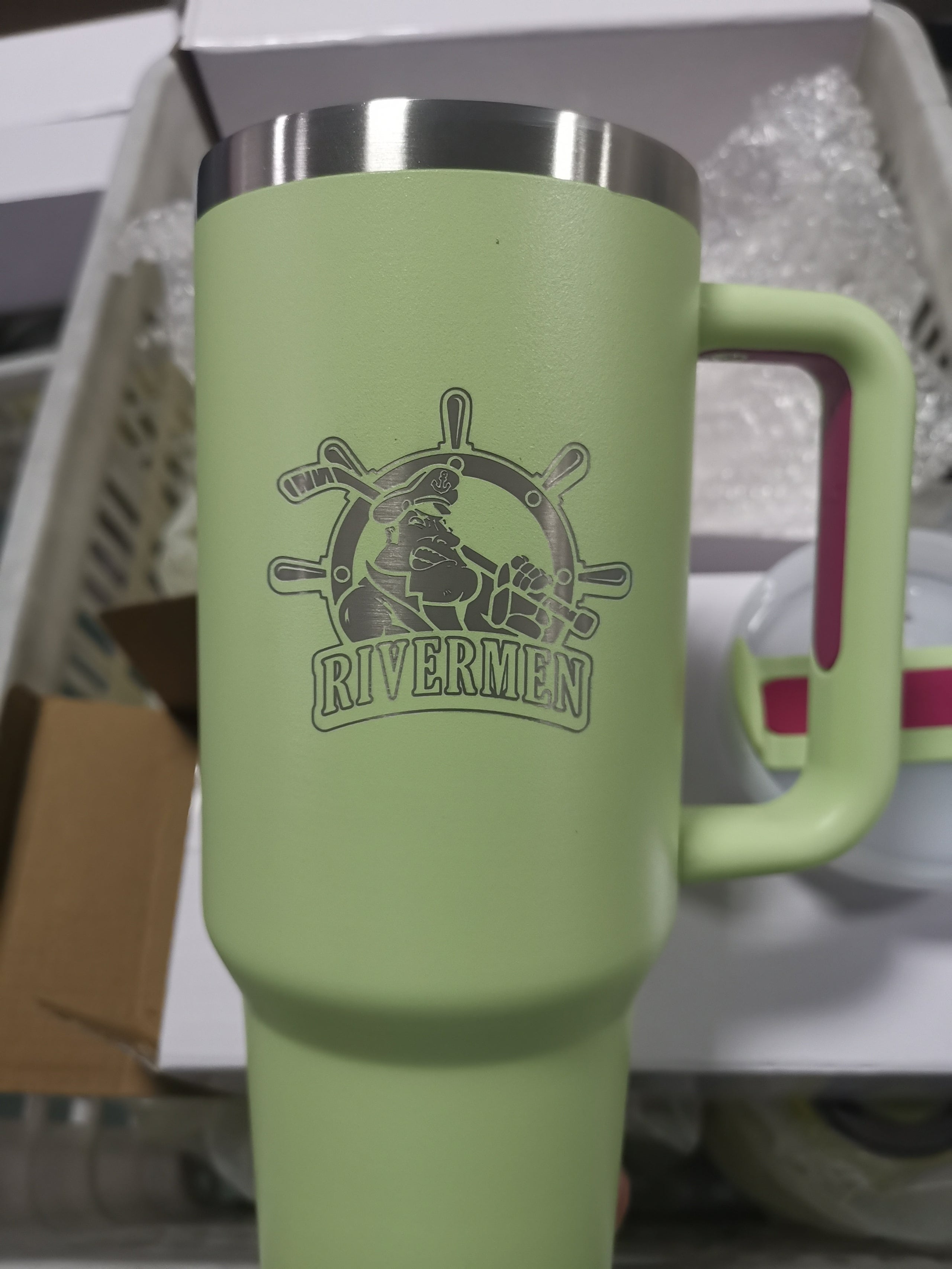 Travel Mugs: Troublemaker - Green Travel Mug With Handle, 17Oz